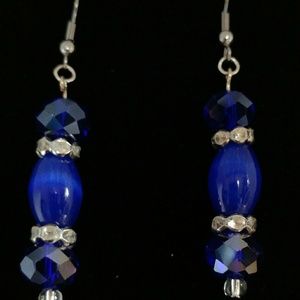 Beautiful Blue Cats Eye Style Dangle Earrings NEW